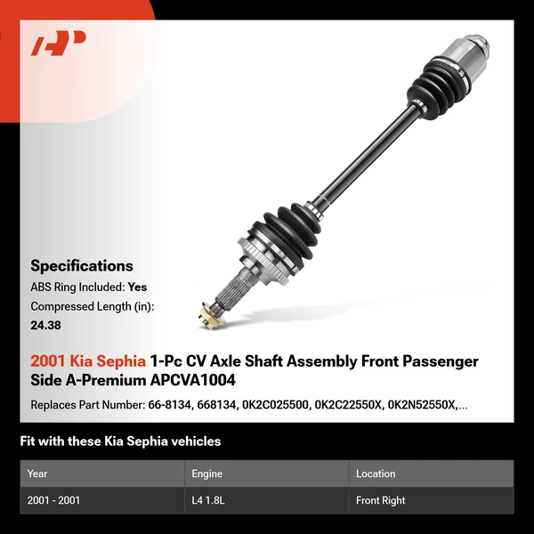 2001 Kia Sephia 1-Pc CV Axle Shaft Assembly Front Passenger Side A-Premium APCVA1004