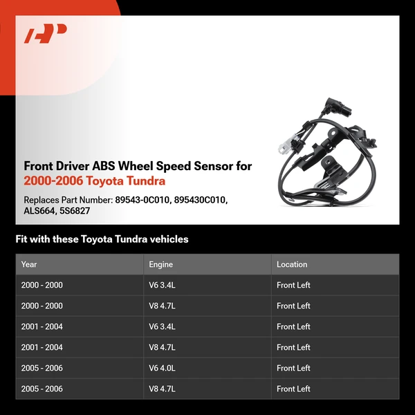 Front Driver ABS Wheel Speed Sensor for 2000-2006 Toyota Tundra