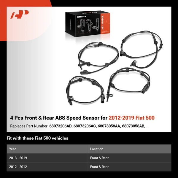 4 Pcs Front & Rear ABS Speed Sensor for 2012-2019 Fiat 500