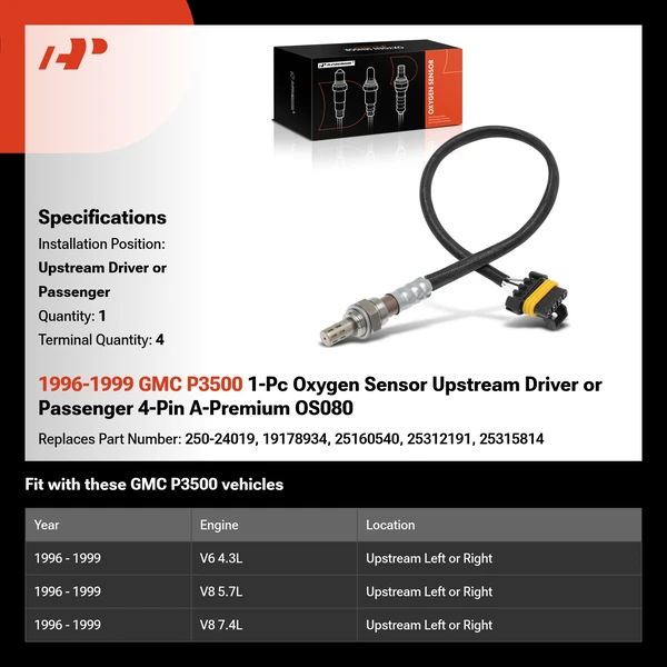 1996-1999 GMC P3500 1-Pc Oxygen Sensor Upstream Driver or Passenger 4-Pin A-Premium OS080