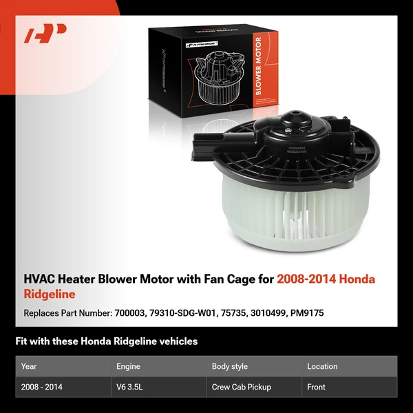 HVAC Heater Blower Motor with Fan Cage for 2008-2014 Honda Ridgeline