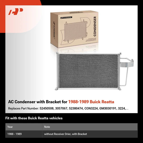 AC Condenser with Bracket for 1988-1989 Buick Reatta