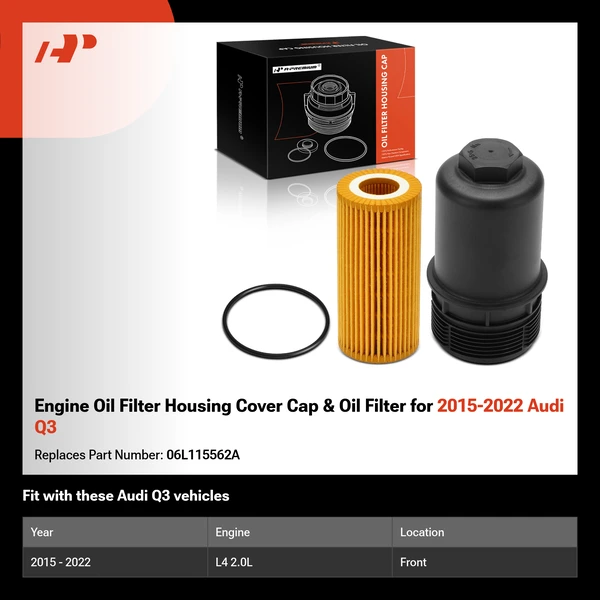 Engine Oil Filter Housing Cover Cap & Oil Filter for 2015-2022 Audi Q3