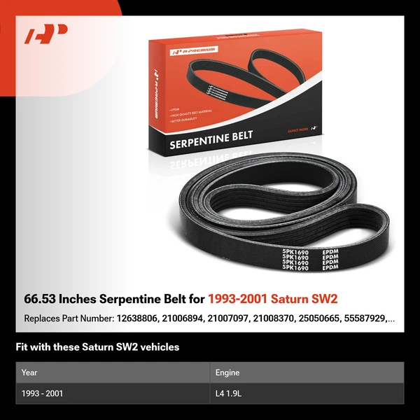 66.53 Inches Serpentine Belt for 1993-2001 Saturn SW2