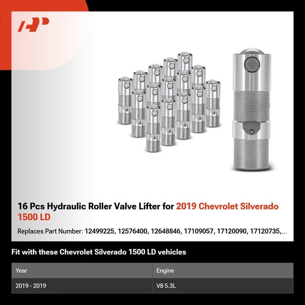 16 Pcs Hydraulic Roller Valve Lifter for 2019 Chevrolet Silverado 1500 LD