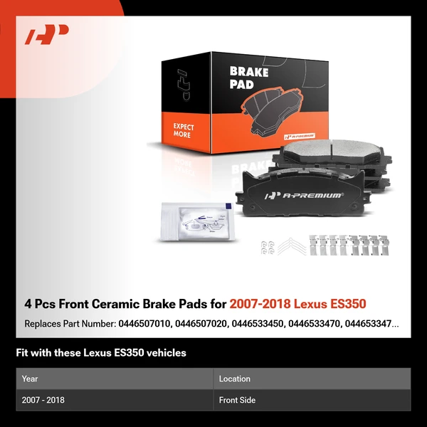 4 Pcs Front Ceramic Brake Pads for 2007-2018 Lexus ES350