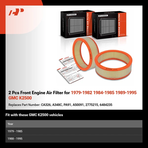 2 Pcs Front Engine Air Filter for 1979-1982 1984-1985 1989-1995 GMC K2500