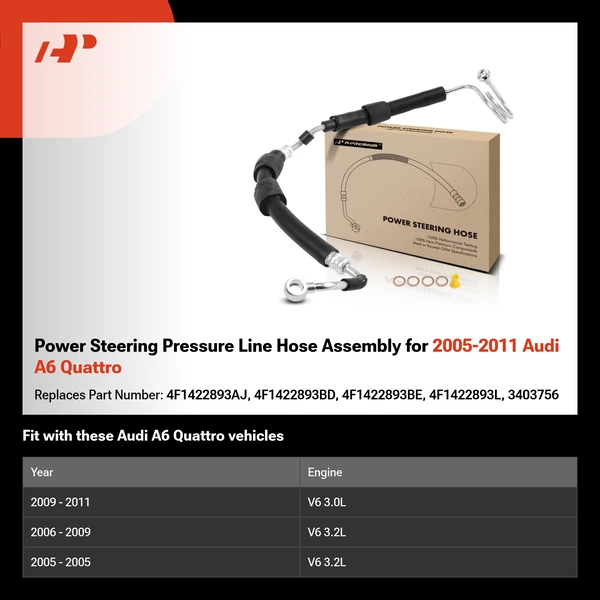 Power Steering Pressure Line Hose Assembly for 2005-2011 Audi A6 Quattro