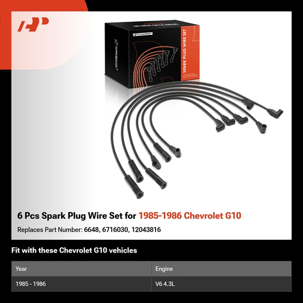 6 Pcs Spark Plug Wire Set for 1985-1986 Chevrolet G10