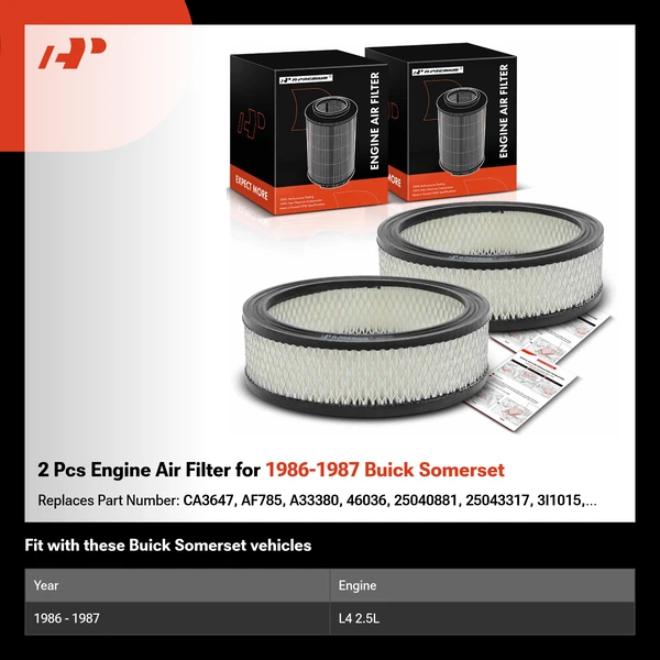 2 Pcs Engine Air Filter for 1986-1987 Buick Somerset