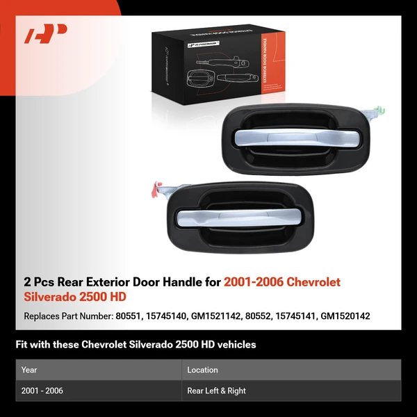 2 Pcs Rear Exterior Door Handle for 2001-2006 Chevrolet Silverado 2500 HD