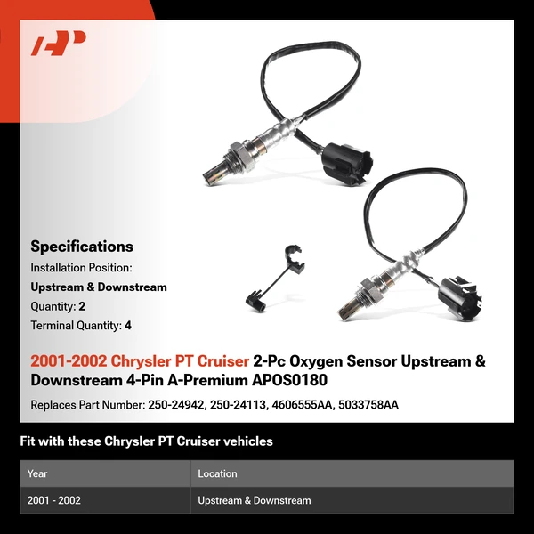 2001-2002 Chrysler PT Cruiser 2-Pc Oxygen Sensor Upstream & Downstream 4-Pin A-Premium APOS0180