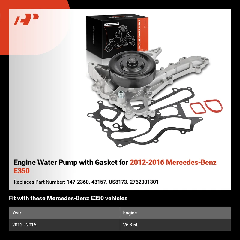Engine Water Pump with Gasket for 2012-2016 Mercedes-Benz E350