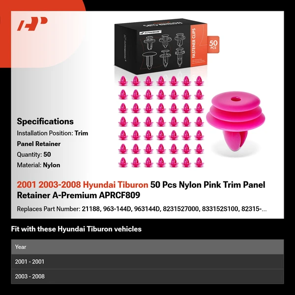 2001 2003-2008 Hyundai Tiburon 50 Pcs Nylon Pink Trim Panel Retainer A-Premium APRCF809