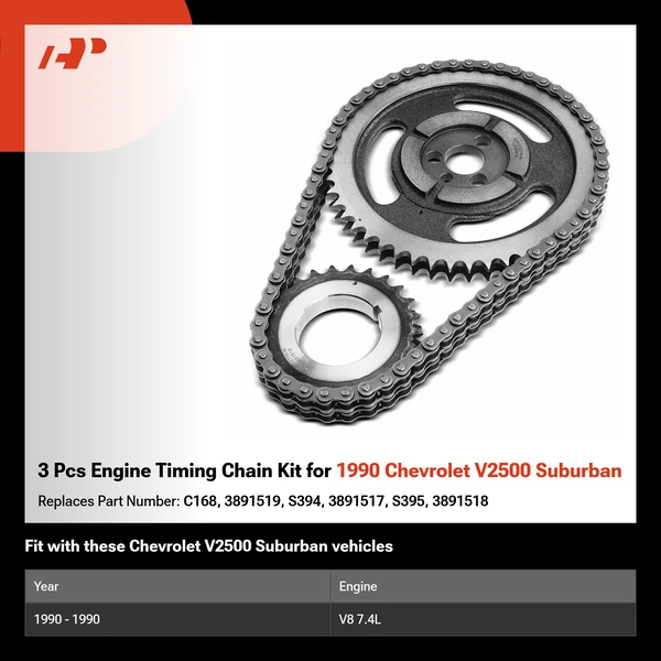 3 Pcs Engine Timing Chain Kit for 1990 Chevrolet V2500 Suburban