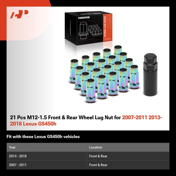 21 Pcs M12-1.5 Front & Rear Wheel Lug Nut for 2007-2011 2013-2018 Lexus GS450h