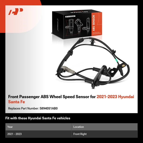 Front Passenger ABS Wheel Speed Sensor for 2021-2023 Hyundai Santa Fe