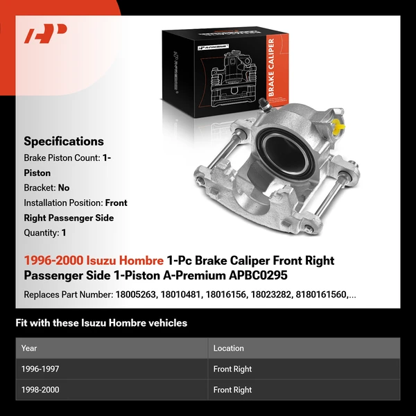1996-2000 Isuzu Hombre 1-Pc Brake Caliper Front Right Passenger Side 1-Piston A-Premium APBC0295