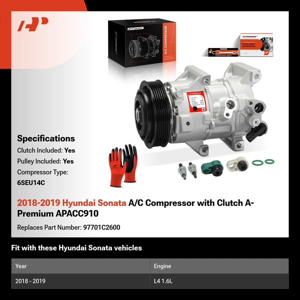2018-2019 Hyundai Sonata A/C Compressor with Clutch A-Premium APACC910