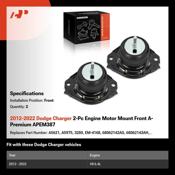 2012-2022 Dodge Charger 2-Pc Engine Motor Mount Front A-Premium APEM387