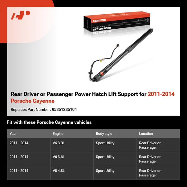 Rear Driver or Passenger Power Hatch Lift Support for 2011-2014 Porsche Cayenne