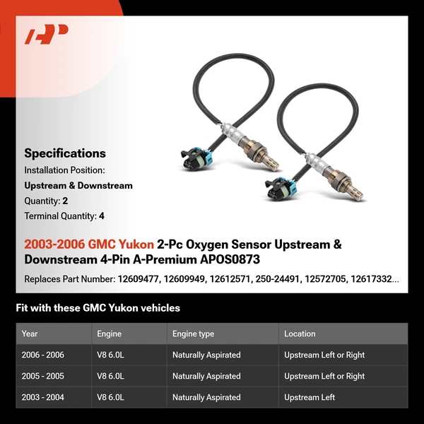 2003-2006 GMC Yukon 2-Pc Oxygen Sensor Upstream & Downstream 4-Pin A-Premium APOS0873