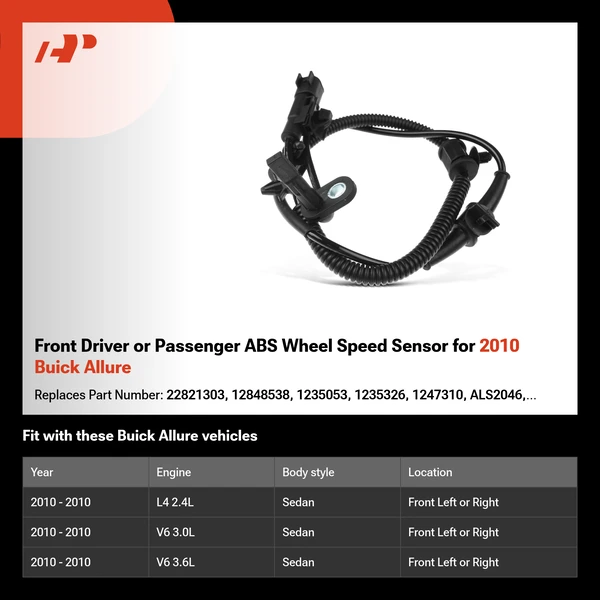 Front Driver or Passenger ABS Wheel Speed Sensor for 2010 Buick Allure