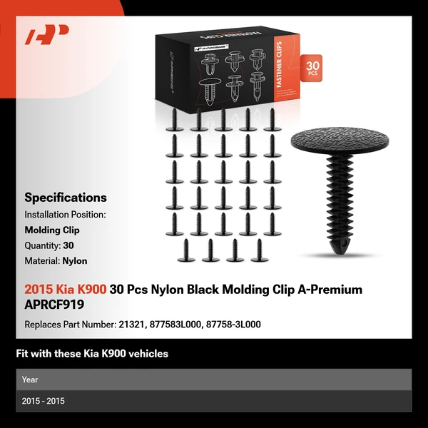 2015 Kia K900 30 Pcs Nylon Black Molding Clip A-Premium APRCF919