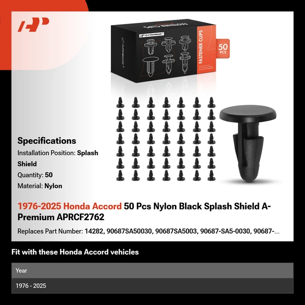 1976-2025 Honda Accord 50 Pcs Nylon Black Splash Shield A-Premium APRCF2762