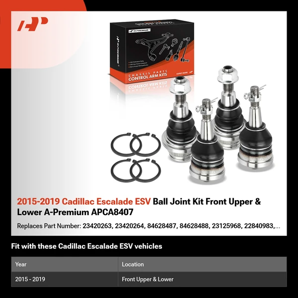 2015-2019 Cadillac Escalade ESV Ball Joint Kit Front Upper & Lower A-Premium APCA8407