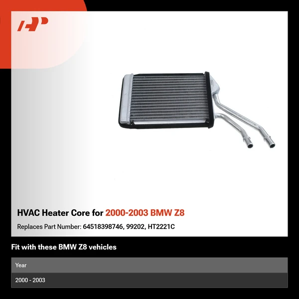 HVAC Heater Core for 2000-2003 BMW Z8