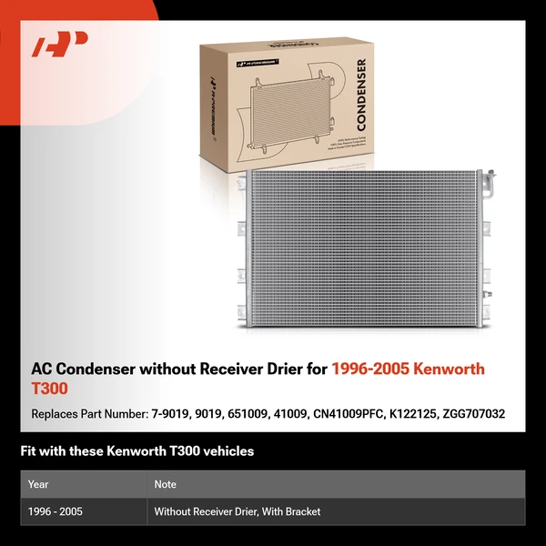 AC Condenser without Receiver Drier for 1996-2005 Kenworth T300