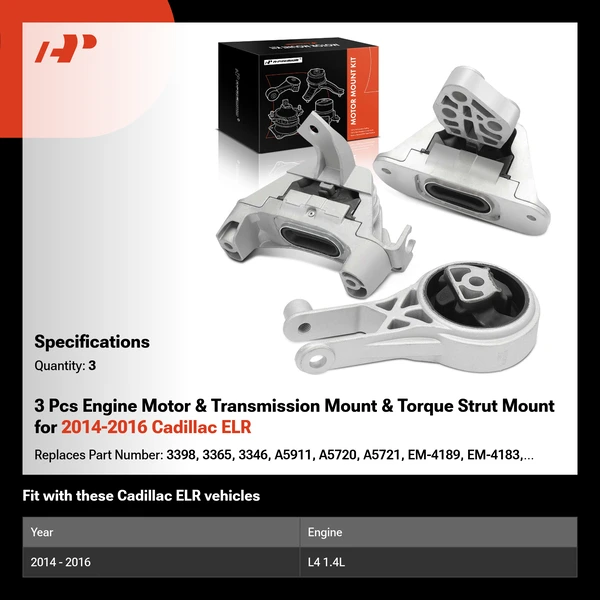 3 Pcs Engine Motor & Transmission Mount & Torque Strut Mount for 2014-2016 Cadillac ELR