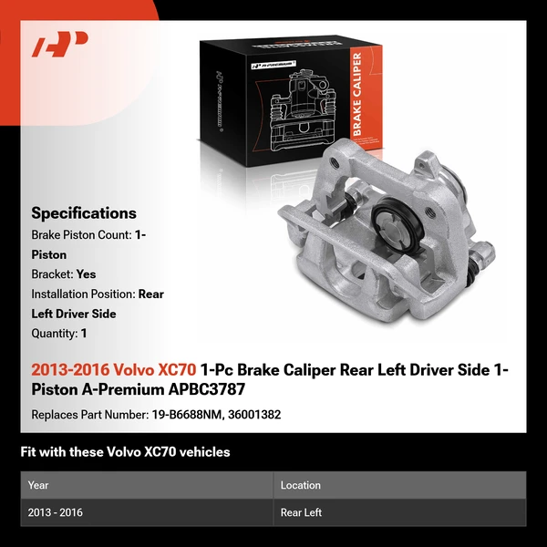 2013-2016 Volvo XC70 1-Pc Brake Caliper Rear Left Driver Side 1-Piston A-Premium APBC3787