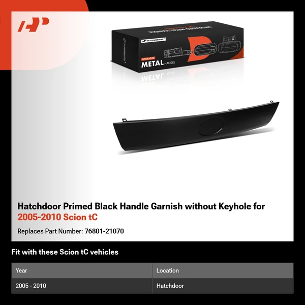 Hatchdoor Primed Black Handle Garnish without Keyhole for 2005-2010 Scion tC