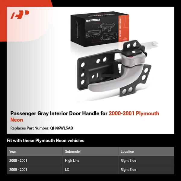 Passenger Gray Interior Door Handle for 2000-2001 Plymouth Neon