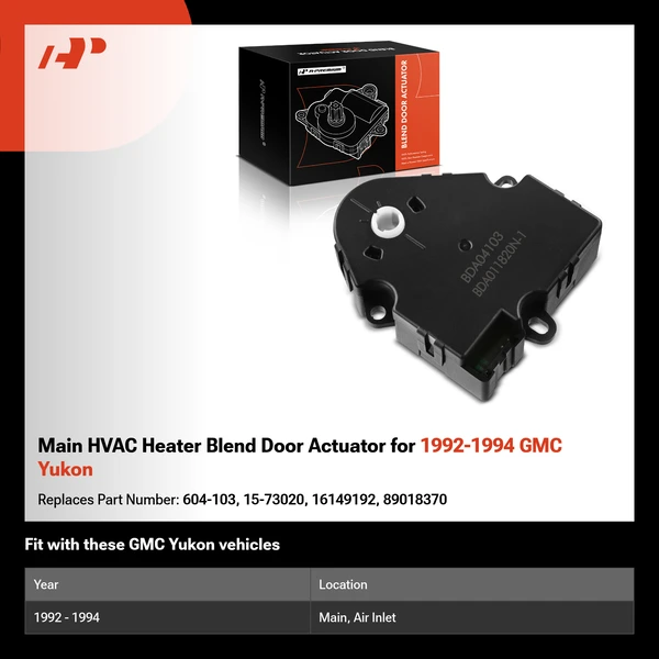 Main HVAC Heater Blend Door Actuator for 1992-1994 GMC Yukon