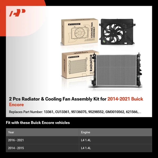 2 Pcs Radiator & Cooling Fan Assembly Kit for 2014-2021 Buick Encore