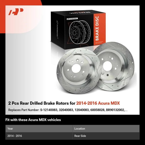 2 Pcs Rear Drilled Brake Rotors for 2014-2016 Acura MDX