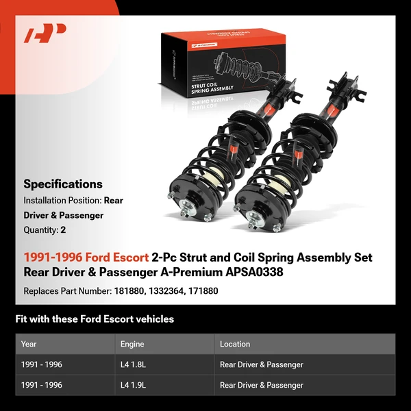1991-1996 Ford Escort 2-Pc Strut and Coil Spring Assembly Set Rear Driver & Passenger A-Premium APSA0338