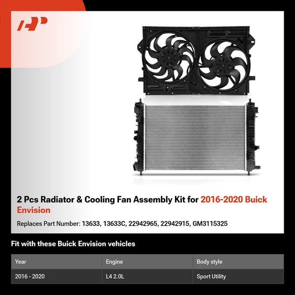 2 Pcs Radiator & Cooling Fan Assembly Kit for 2016-2020 Buick Envision