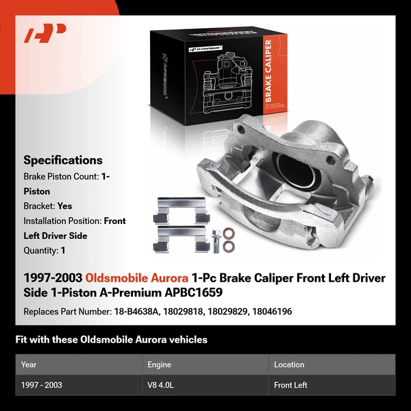1997-2003 Oldsmobile Aurora 1-Pc Brake Caliper Front Left Driver Side 1-Piston A-Premium APBC1659
