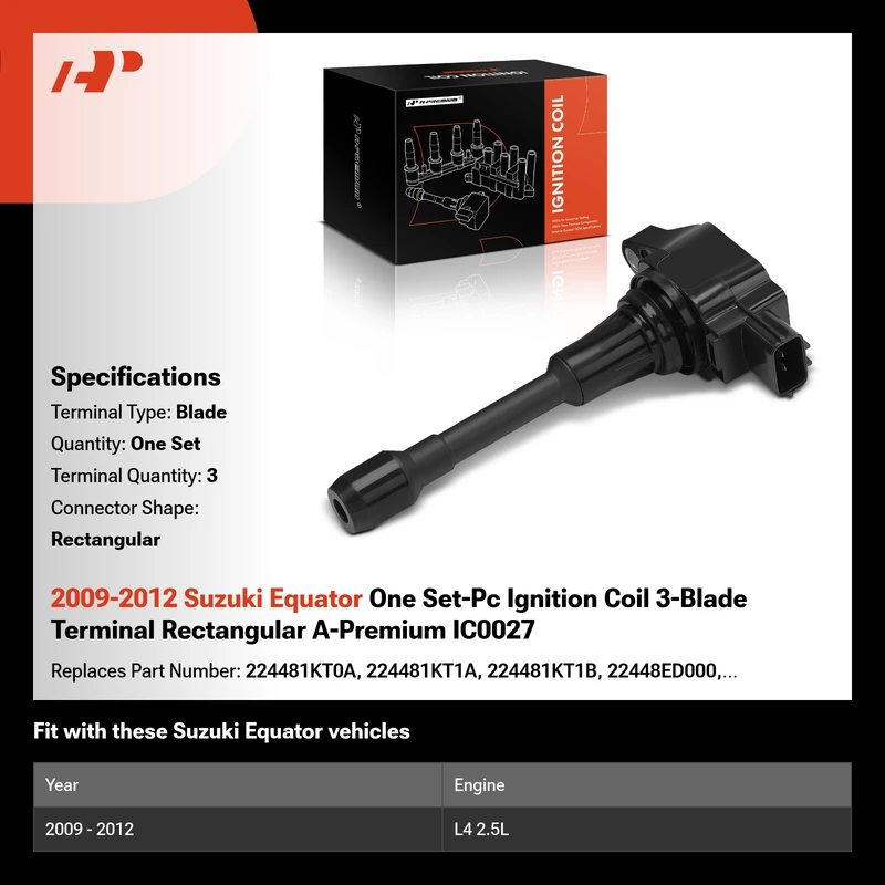 2009-2012 Suzuki Equator One Set-Pc Ignition Coil 3-Blade Terminal Rectangular A-Premium IC0027