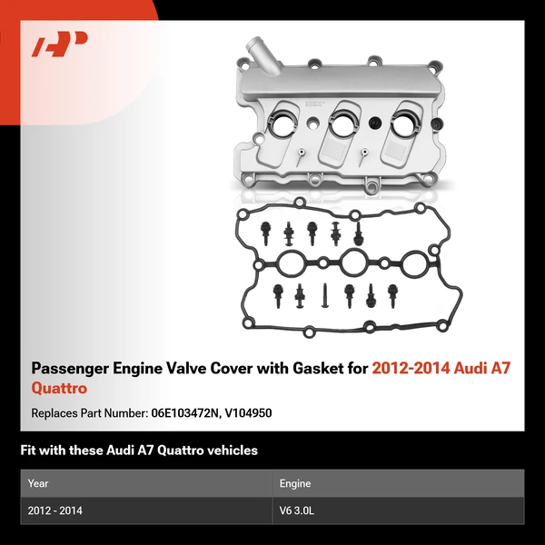 Passenger Engine Valve Cover with Gasket for 2012-2014 Audi A7 Quattro