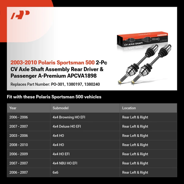 2003-2010 Polaris Sportsman 500 2-Pc CV Axle Shaft Assembly Rear Driver & Passenger A-Premium APCVA1898