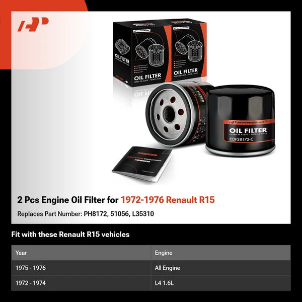 2 Pcs Engine Oil Filter for 1972-1976 Renault R15