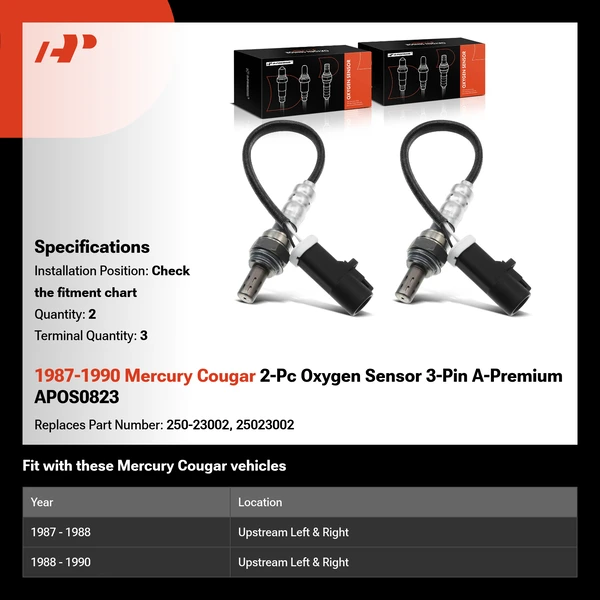1987-1990 Mercury Cougar 2-Pc Oxygen Sensor 3-Pin A-Premium APOS0823