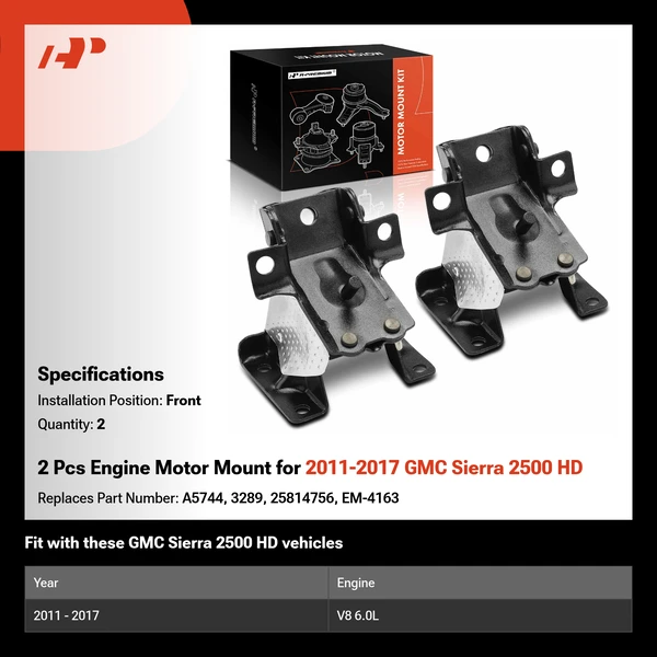 2 Pcs Engine Motor Mount for 2011-2017 GMC Sierra 2500 HD
