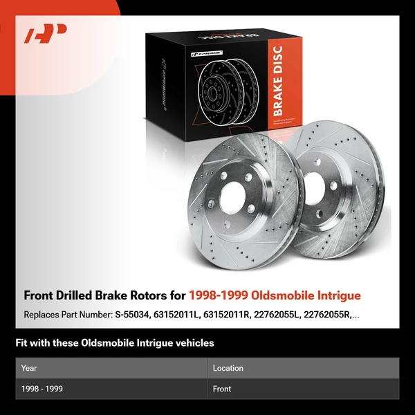 Front Drilled Brake Rotors for 1998-1999 Oldsmobile Intrigue