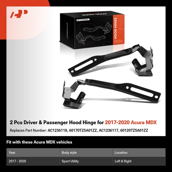 2 Pcs Driver & Passenger Hood Hinge for 2017-2020 Acura MDX
